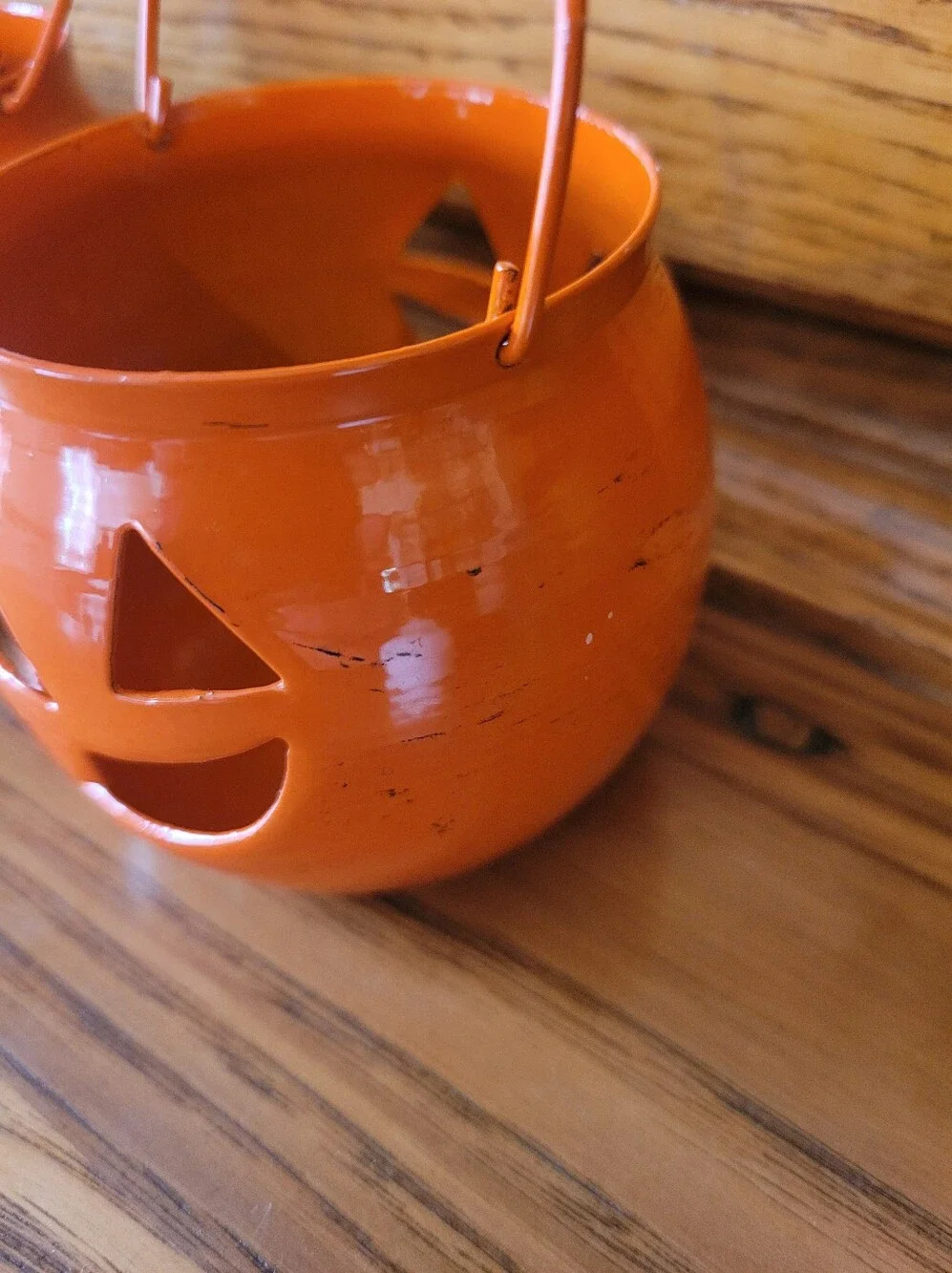 Orange Metal Jack-O'-Lantern Candle Holders with Bronze Owl Tea Light Holders